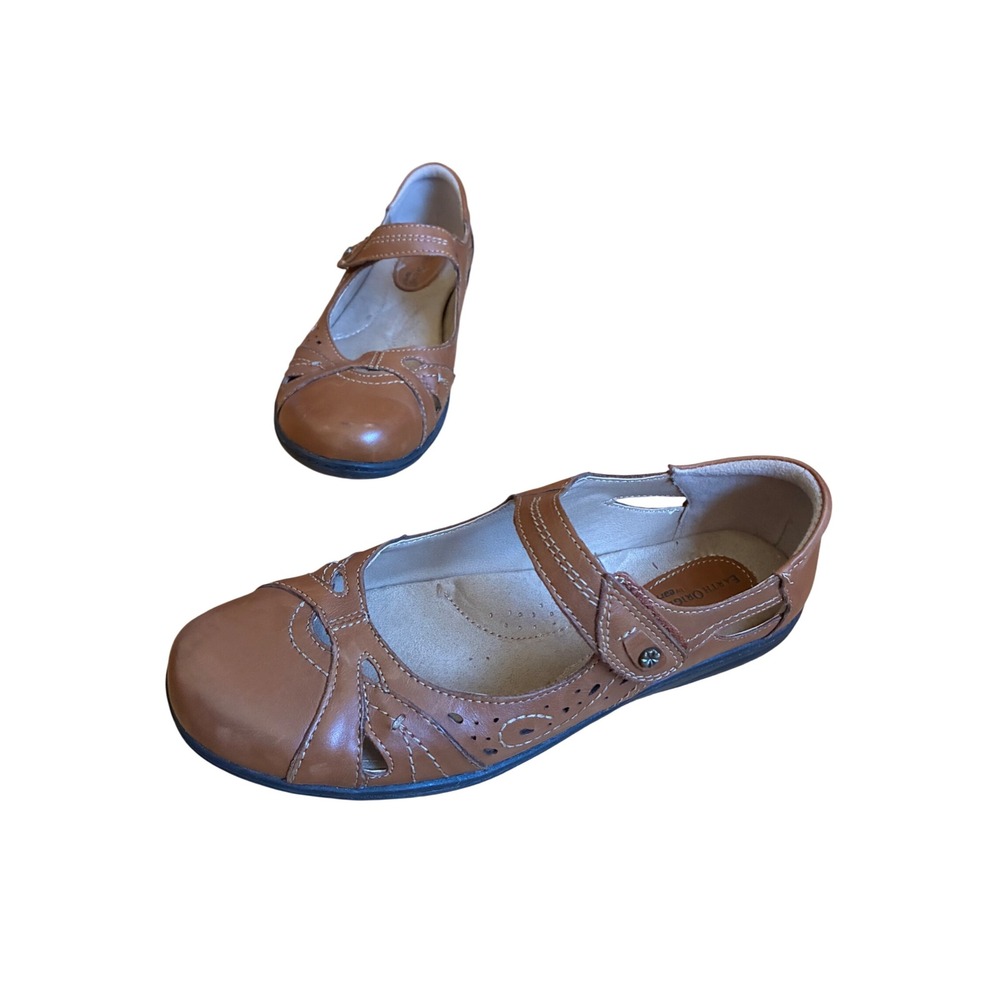 Earth Origins Lila Tan Brown Leather Mary Jane Flats Shoes Womens 11M